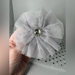 Silver Tulle & Crystal Flower Hair Clip or Pin